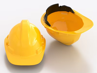 Yellow Safety Helmets One Upright and One with Interior Exposed on White Background 3d model