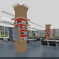 School Library Interior With Wooden Columns Bookshelves Study Desks And Natural Light