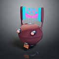 Red Robot Character With Glowing Eyes Top Ear Structure Blue Pink Patterns And 2088 Label