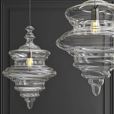 Transparent Glass Chandeliers With Layered Spiral Design For Modern Interior Decor 3d model