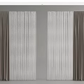 Dual Layer Curtain Design With Brown Solid Panels And Vertical Striped Sheer 3d model