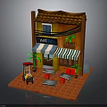 Charming Cafe Facade Design With Striped Awning Outdoor Tables And Potted Plants