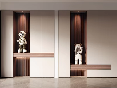 Modern Entryway Cabinet And Side Cabinet With Wooden Panels Sleek Design And Decorative Figurines 3d model