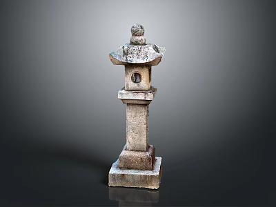 Traditional Stone Lantern Structure With Carved Top Lantern Chamber And Base 3d model