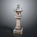 Traditional Stone Lantern Structure With Carved Top Lantern Chamber And Base