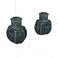 Two Traditional Ceramic Jars With Intricate Carved Patterns And Lids