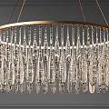 Elegant Round Crystal Chandelier With Transparent Hanging Drops And Golden Decorative Frame