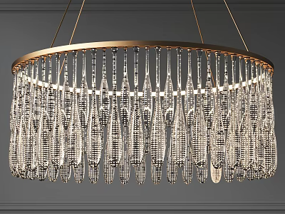 Elegant Round Crystal Chandelier With Transparent Hanging Drops And Golden Decorative Frame 3d model