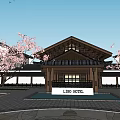 Traditional Chinese Ancient Architecture Courtyard With Cherry Blossom Trees And Stone Pavement