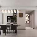 Modern Living Dining Area Design with Dining Table Chairs Pendant Light Artwork and Fridge