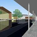 Garden Landscape Design With Wooden Walls Covered Walkway And Green Plants