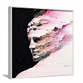 Artistic Portrait Painting With Human Profile And Purple Gray Abstract Background On Green Wall