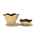 Ceramic Vessels With Scalloped Edges Beige Textured Surface And Dark Brown Interior