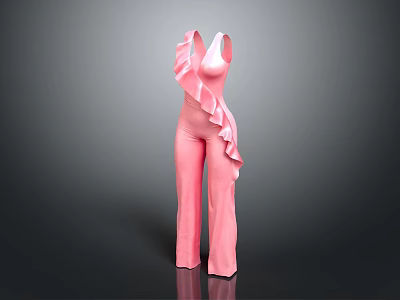 Stylish Pink Sleeveless Jumpsuit With Ruffle Accents And Wide Leg Design 3d model