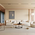 Modern Living Room Interior With Beige Sofa And Coffee Table 3d model