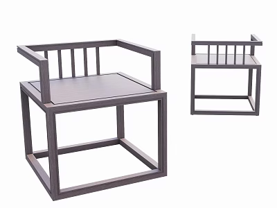 Modern Dark Wooden Chairs With Square Frame And Armrest Design 3d model
