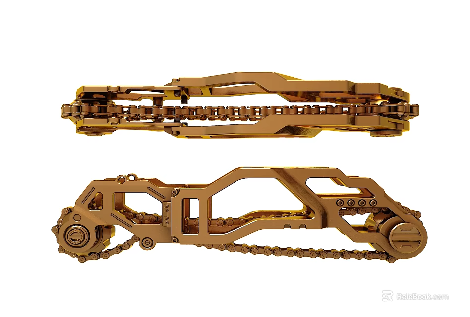 Golden Mechanical Chain Structure With Intricate Components And Industrial Link Design 3d model 