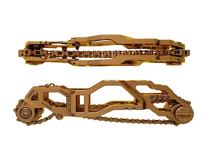 Golden Mechanical Chain Structure With Intricate Components And Industrial Link Design 3d model
