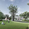 Modern Garden Landscape With Tall Trees White Walls Outdoor Seating And Paved Area