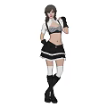 Woman In Fashionable Striped Crop Top Black Short Skirt With White Trim Leather Gloves