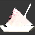 Fresh Watermelon Slice With Pink Ice Cream And Orange Spoon In Paper Bowl