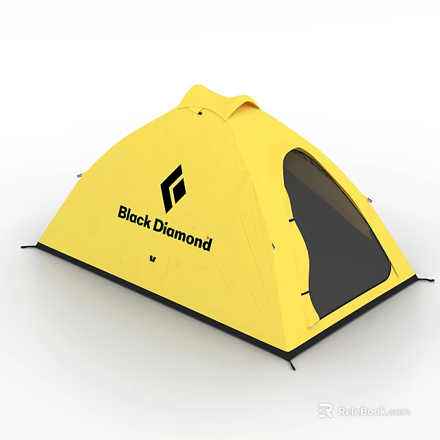 Black Diamond Yellow Dome Shaped Outdoor Camping Tent With Mesh Entrance 3d model 
