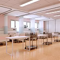 Hospital Outpatient Clinic Interior With White Beds Pink Walls And Storage Cabinets