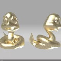 Two Golden Cartoon Snake Figurines With Smiling Faces And Coiled Bodies