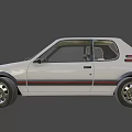 White Classic Two Door Car With Red Stripes And Vintage Design