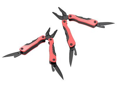 Industrial Multitool Knives With Red And Black Handles Multiple Pliers Blades Components 3d model