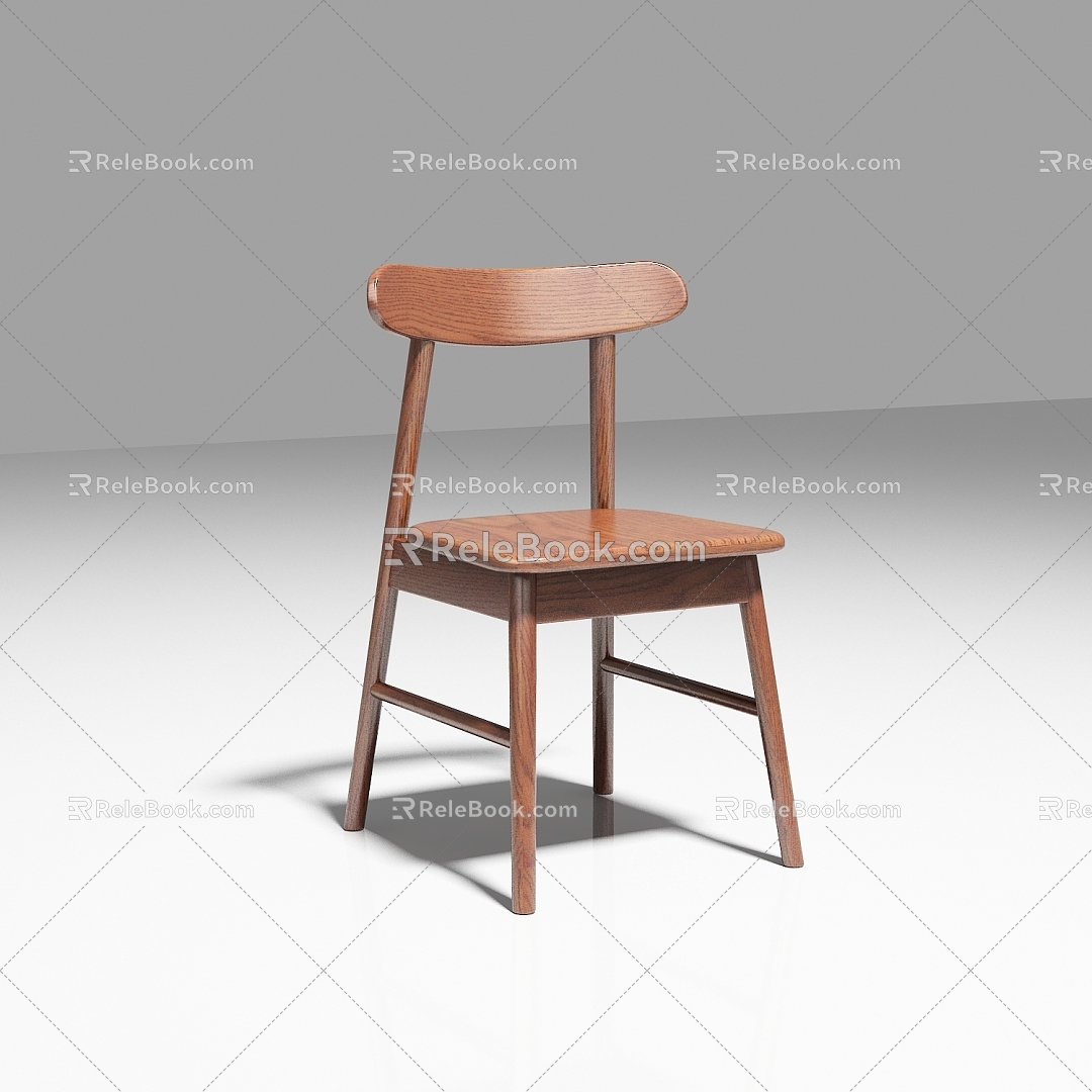 Nordic Solid Wood Dining Chair 3d model