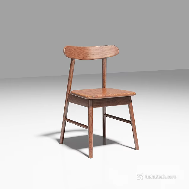 Minimalist Wooden Dining Chair With Curved Backrest And Straight Solid Legs 3d model 
