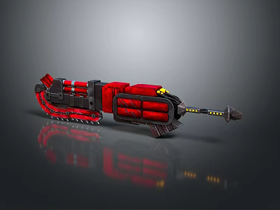 Futuristic Red Mechanical Weapon With Cylindrical Components Chain Details And Spiked Tip 3d model