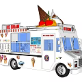 White Ice Cream Truck With Top Cone Decorations Side Graphics And Signage