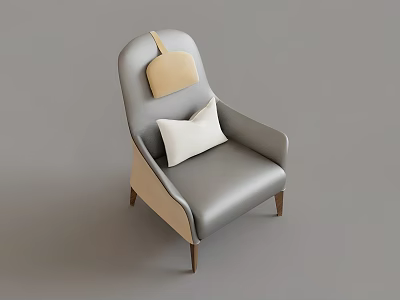 Modern Minimalist Accent Chair With Gray Beige Upholstery White Pillow And Wooden Legs 3d model