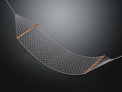 Stylish Net Hammock with Orange Wooden Accents on Dark Background 3d model