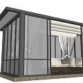 Garden Glass Sunroom Featuring Large Windows White Curtains Wooden Base And Comfortable Sofa