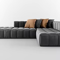 Gray L Shaped Sectional Sofa With Modern Block Design And Decorative Pillows 3d model