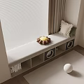 Bay Window Cabinet With Cushioned Seat Sunflower Cushion White Pillow And Open Storage Shelves