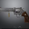 Classic Revolver With Silver Metal Frame Wooden Grip And Single Bullet