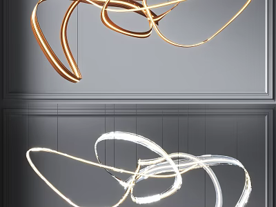 Modern Chandelier With Abstract Curved Design Gold And White Metallic Frames LED Lighting 3d model