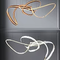 Modern Chandelier With Abstract Curved Design Gold And White Metallic Frames LED Lighting