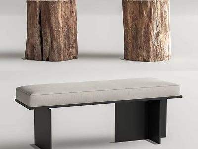Natural Wooden Stump Stools And Modern Upholstered Bench Stool Home Decor 3d model