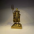 Golden Mythical Statue With Trident Armor And Square Base