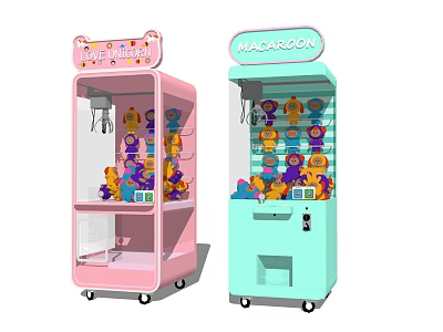 Amusement Equipment Pink And Light Blue Claw Machines With Stuffed Toys 3d model