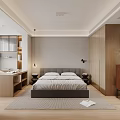 Modern Bedroom Interior Design With Wooden Bed And Bedside Tables Soft Lighting Area Rug