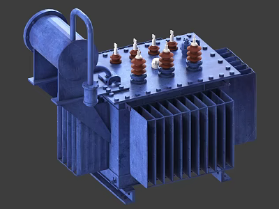 Industrial Transformer Electrical Equipment with Metal Housing Cooling Fins and Insulating Bushings 3d model