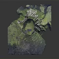 3D Mountainous Terrain Model With Green Vegetation Blue Water And Detailed Topographic Features