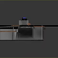 Modern Reception Desk Design With Orange Accents Computer Monitor And Extended Workstation