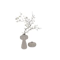 White Striped Ceramic Vase with Elegant White Flower Branches and Small Decorative Vase
